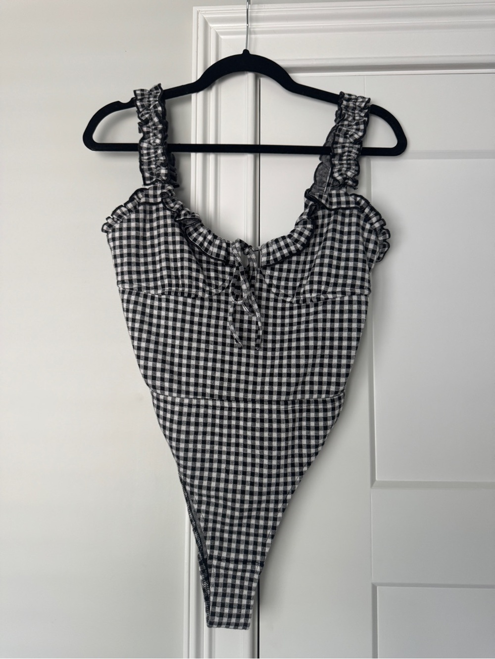 Sabo Skirt Black and White Gingham Ruffle Strap Bodysuit